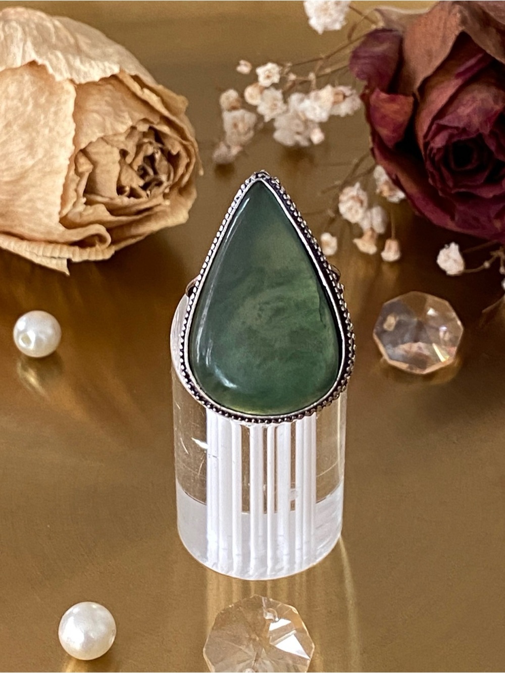 Nephrite Jade Antique Style Ring Size 8
